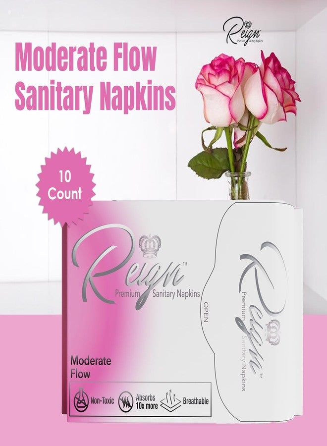 Reign Moderate Flow with Wings Sanitary Napkins for Women, Super Absorbent Pads (10 Count, 1pack) - Image 2